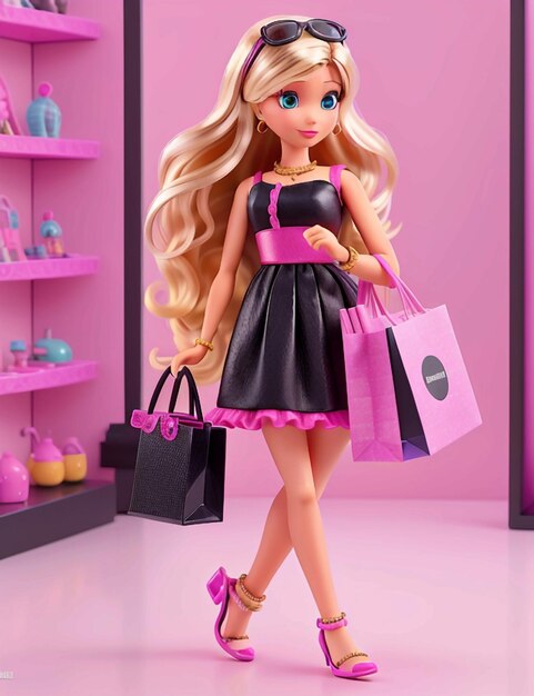 Foto la muñeca barbie está de moda en las compras.