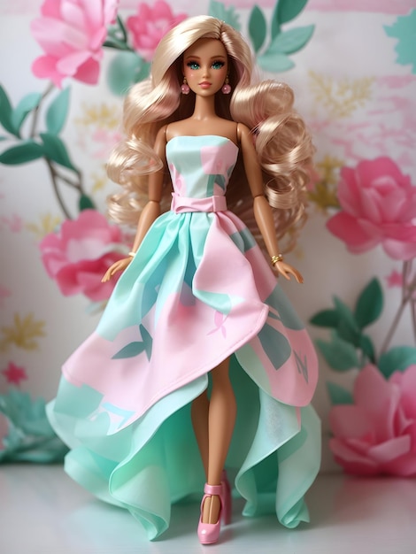 Muñeca Barbie Nuevo vestido de verano rosa pastel y verde menta