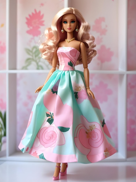 Muñeca Barbie Nuevo vestido de verano rosa pastel y verde menta