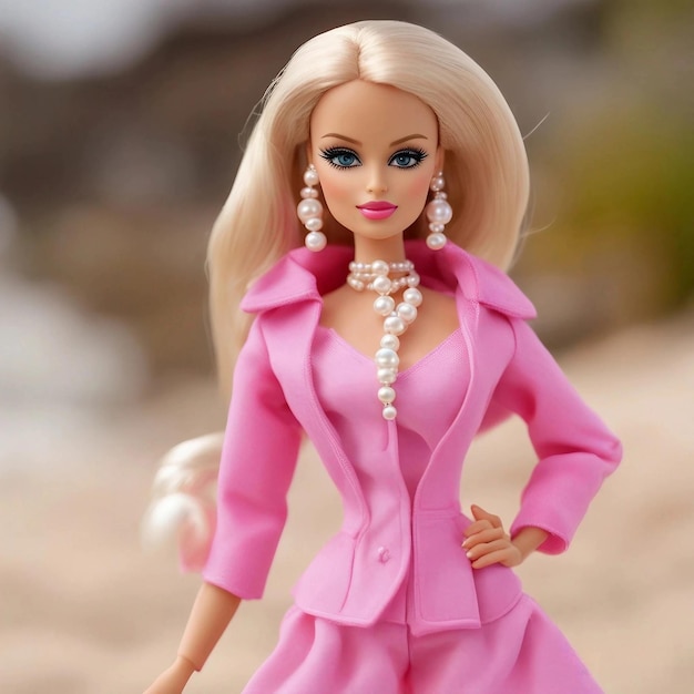 Muñeca Barbie rubia con traje rosa