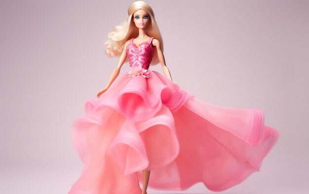 La muñeca Barbie rubia con el vestido rosa aislada de la IA