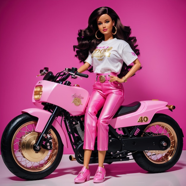 La muñeca Barbie con su motocicleta rosa