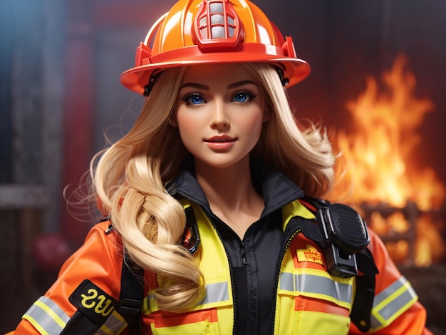 La muñeca Barbie en el uniforme de bomberos