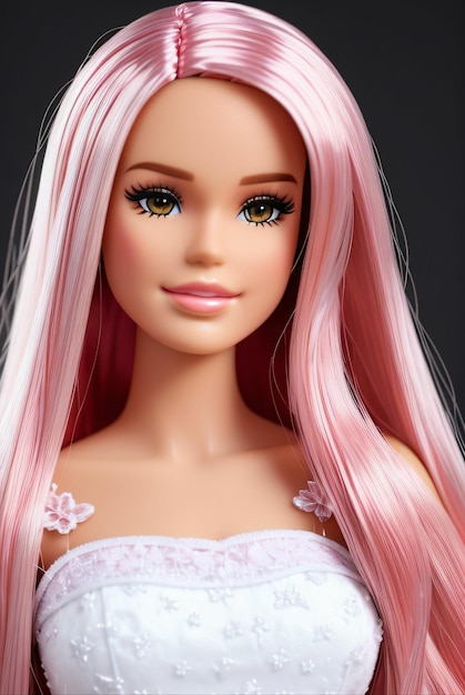 muñeca barbie con vestido blanco