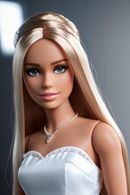 muñeca barbie con vestido blanco