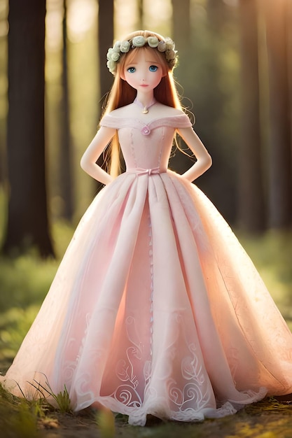Foto muñeca barbie con vestido rosa