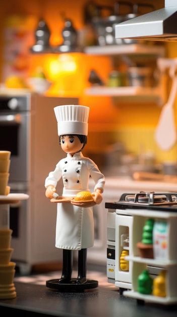 una muñeca de chef en un entorno de cocina moderno Generativo Ai
