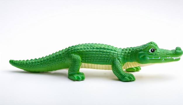 de una muñeca de un cocodrilo peinado verde en un fondo blanco