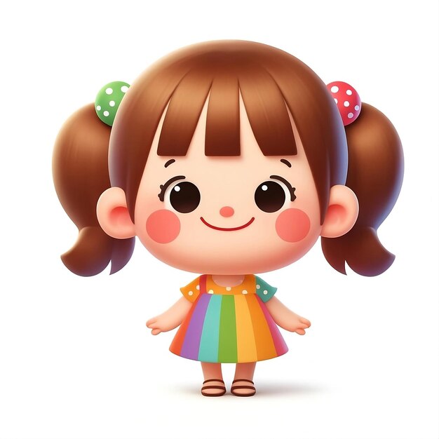 una muñeca de dibujos animados con un peinado de color arco iris en ella