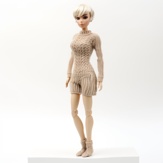 Muñeca Emma de punto 3D con suéter y pantalones cortos al estilo Guo Pei