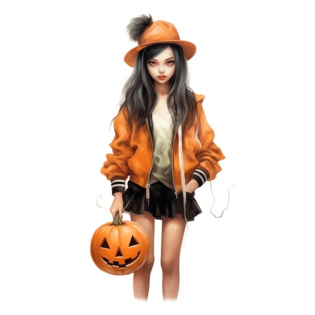 una muñeca con un gorro de calabaza y un gorro de calabaza.