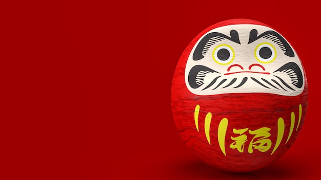 La muñeca japonesa daruma sobre fondo rojo renderizado 3d