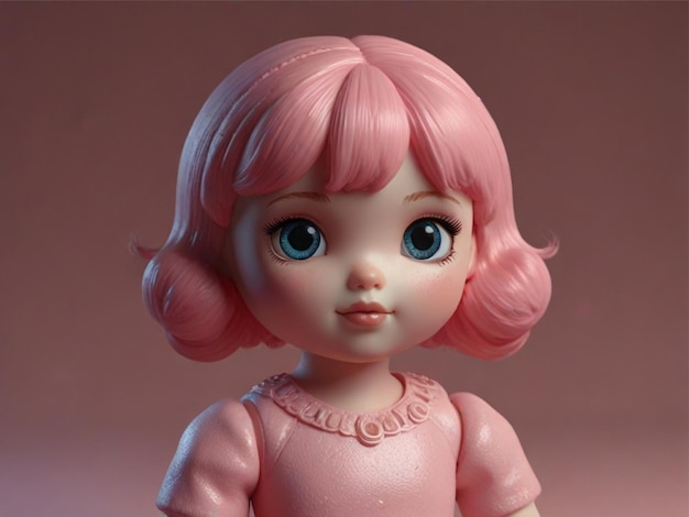 Una muñeca de juguete rosa en 3D