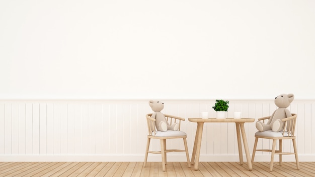 Muñeca del oso en el comedor o en la habitación de los niños - Representación 3D