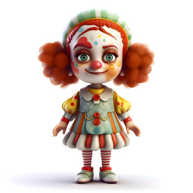 Muñeca payaso sobre fondo blanco Representación e ilustración 3D