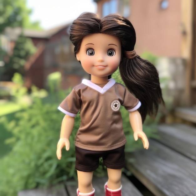 La muñeca realista Sarah en el uniforme de fútbol marrón