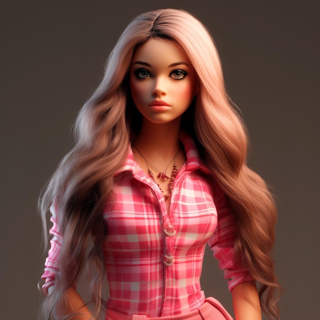 Muñeca rubia de la película Barbie en 3D ultra realista con trajes rosas