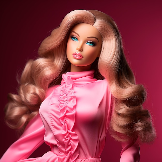 Muñeca rubia de la película Barbie en 3D ultra realista con trajes rosas