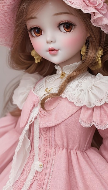 Muñeca sofisticada y rosada de apariencia linda muñeca rosada