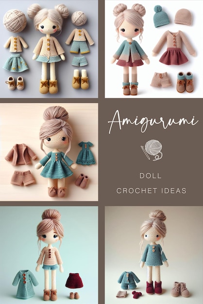 Foto muñecas de amigurumi de ganchillo en turquesa, tonos de gris rosado polvoriento y cremoso para niños ideas de ganchillo