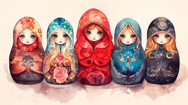 Muñecas rusas de anidación Matryoshka tradicional Pintura digital