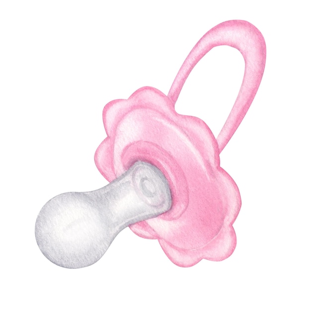 Muñeco de chupete rosa para niña Baña de bebé Sexo revela fiesta Ilustración de acuarela dibujada a mano aislada sobre fondo blanco Colección para recién nacido