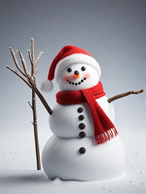 Un muñeco de nieve con una bufanda roja y un sombrero de Papá Noel en una IA generativa aislada de fondo blanco