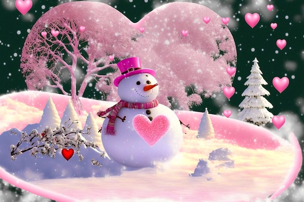 Un muñeco de nieve con un corazón en él