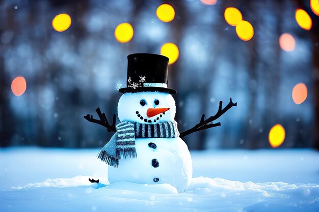 Un muñeco de nieve feliz en un paisaje invernal AIxA generativo