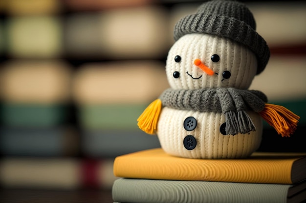 Muñeco de nieve de fieltro en libros