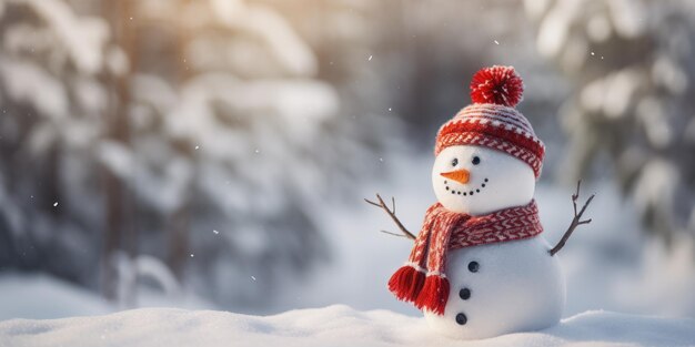 Muñeco de nieve con gorro de Papá Noel cerrar espacio vacío IA generativa