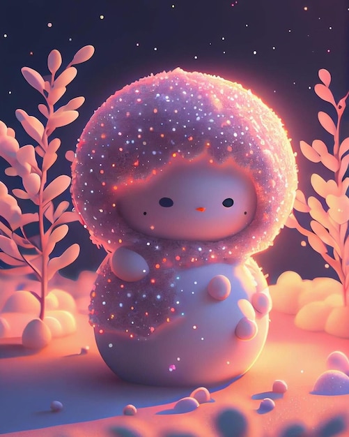 Un muñeco de nieve con luces moradas
