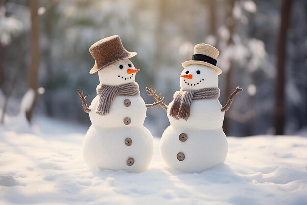 muñeco de nieve y muñeco de nieve en la nieve