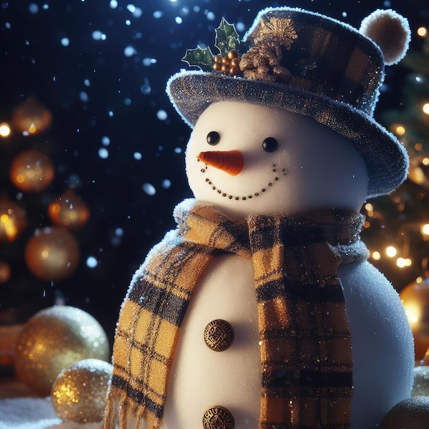 Un muñeco de nieve de Navidad en un día frío y nevado de invierno