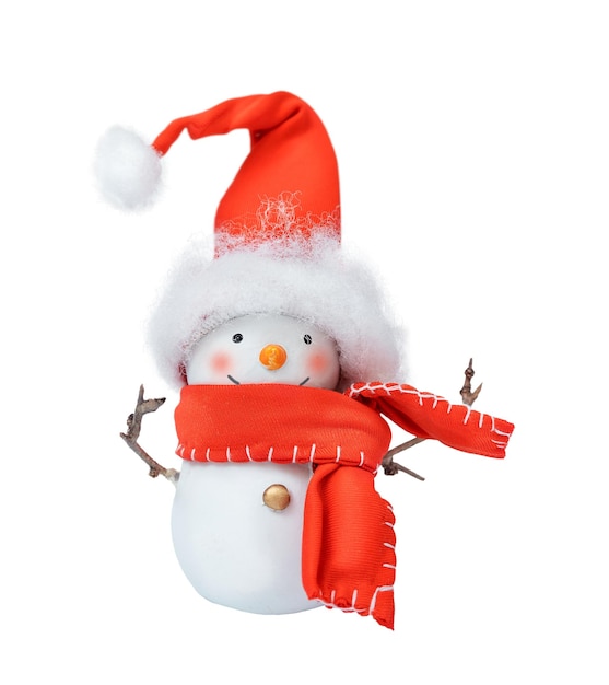 Muñeco de nieve con sombrero y bufanda aislado