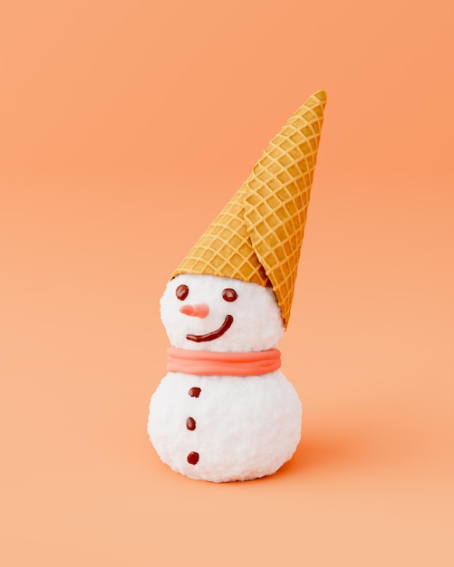 muñeco de nieve con sombrero de cono de helado