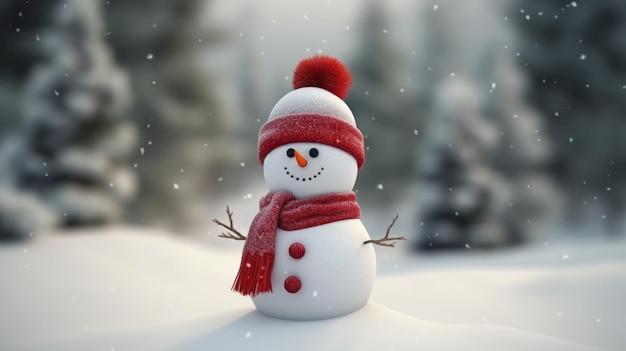 Un muñeco de nieve con un sombrero rojo y una bufanda