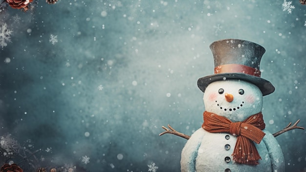 Muñeco de nieve vintage colorido en invierno Generado por IA