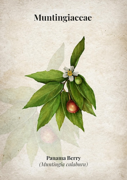 Muntingia Calabura klassische botanische Illustration