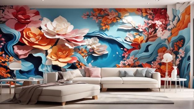 Mural 3D de elegância contemporânea transformando espaços interiores