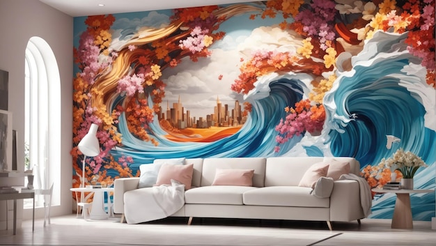 Mural 3D de elegancia contemporánea que transforma espacios interiores