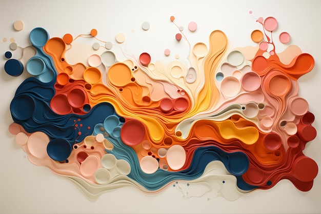 Mural abstracto de manchas de diferentes colores sobre un fondo blanco