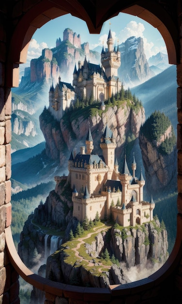 Mural castillo en una montaña por persona