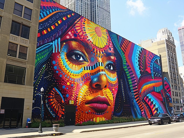 Foto mural colorido en un edificio de la ciudad