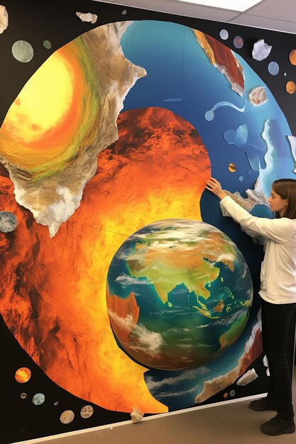 Foto mural digital vibrante que muestra una sección transversal de la tierra desde el núcleo hasta la atmósfera