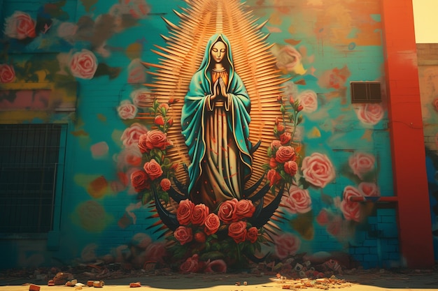 Foto murales de arte callejero que representan a la virgen de guadalup 00651 02