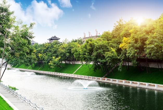 Foto la muralla de la ciudad de xi'an es la muralla antigua más completa