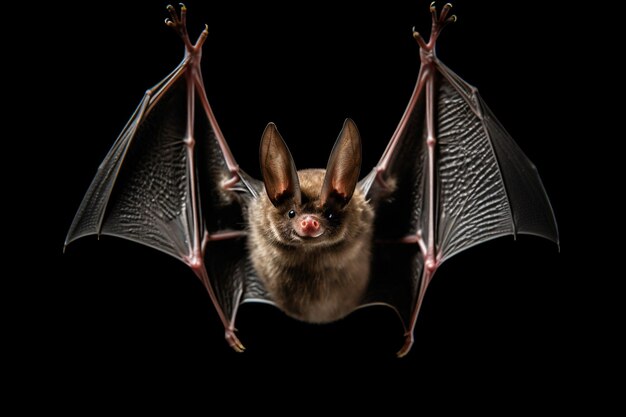 un murciélago con las alas abiertas y la lengua afuera