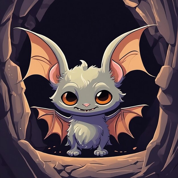 un murciélago de dibujos animados con ojos grandes y orejas grandes
