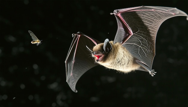 Foto el murciélago volador cazando moscas en el bosque el morcego gris de orejas largas plecotus austriacus